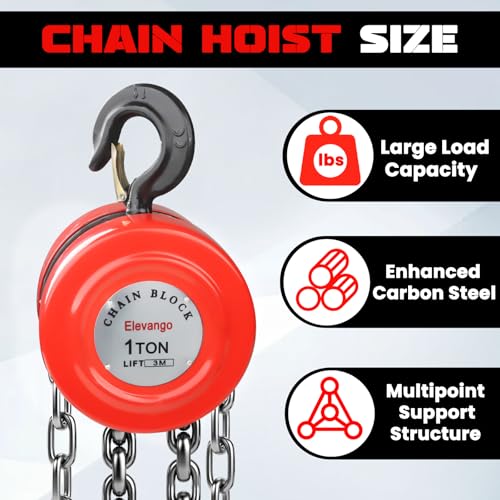 2 Ton Chain Hoist 4400LBS Capacity 10Ft Lift Manual Hand Chain Hoist with Manganese Steel G80 Chain & 2 Heavy Duty Hooks, for Garage, Warehouse, Automotive