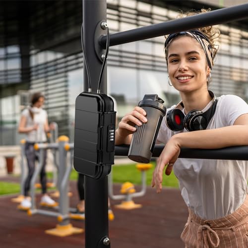 HUANLANG Portable Safe Lock Box with Combination Lock Mini Beach Travel Safe Waterproof Small Lockable Boxs with Removable Wire Rope Combination Lock Box for Dorm,Travel,Beach,Hotel,Car,Home,Office