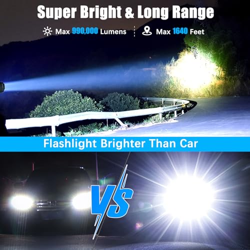 Alifa Flashlights High Lumens Rechargeable, 2Pack Rechargeable Flashlight, 990000lm Super Bright Flashlight, 5Mode Tactical Flashlights High Lumens, LED Flashlight High Powered,IP65Waterproof