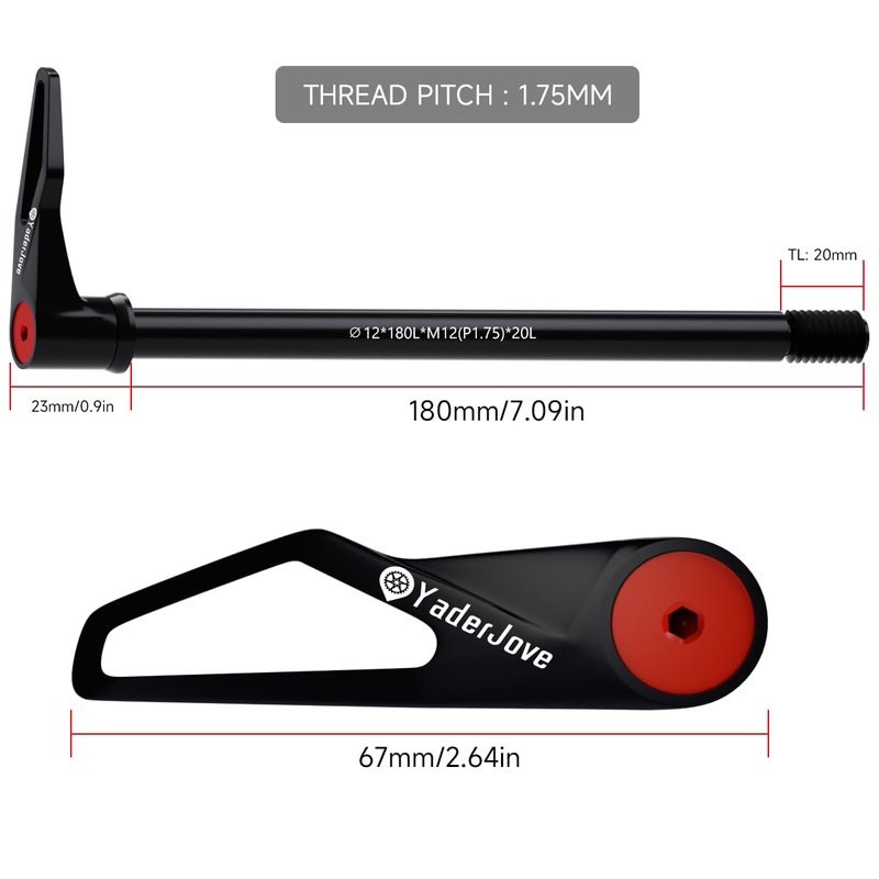 YaderJove Quick Release Thru Axles - Bicycle Hub Thru Axle Adapter for RockShox Boost Fork with Adjustable Revolve Handle(12mm x 175mm/ 180mm)