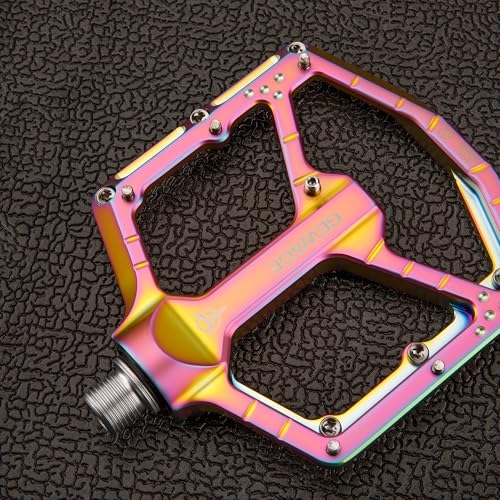 GEWAGE Rainbow Aluminum Mountain Bike Pedals - Flat Platform, Sealed Bearings, Anti-Slip Pins, 9/16 Inch