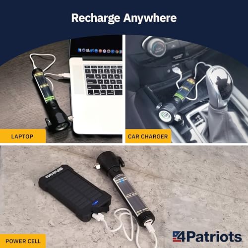 4Patriots HaloXT Rechargeable LED Flashlight, Ultra-Powerful 2000 mAh Battery, 3 Light Modes, Built-In Survival Tools
