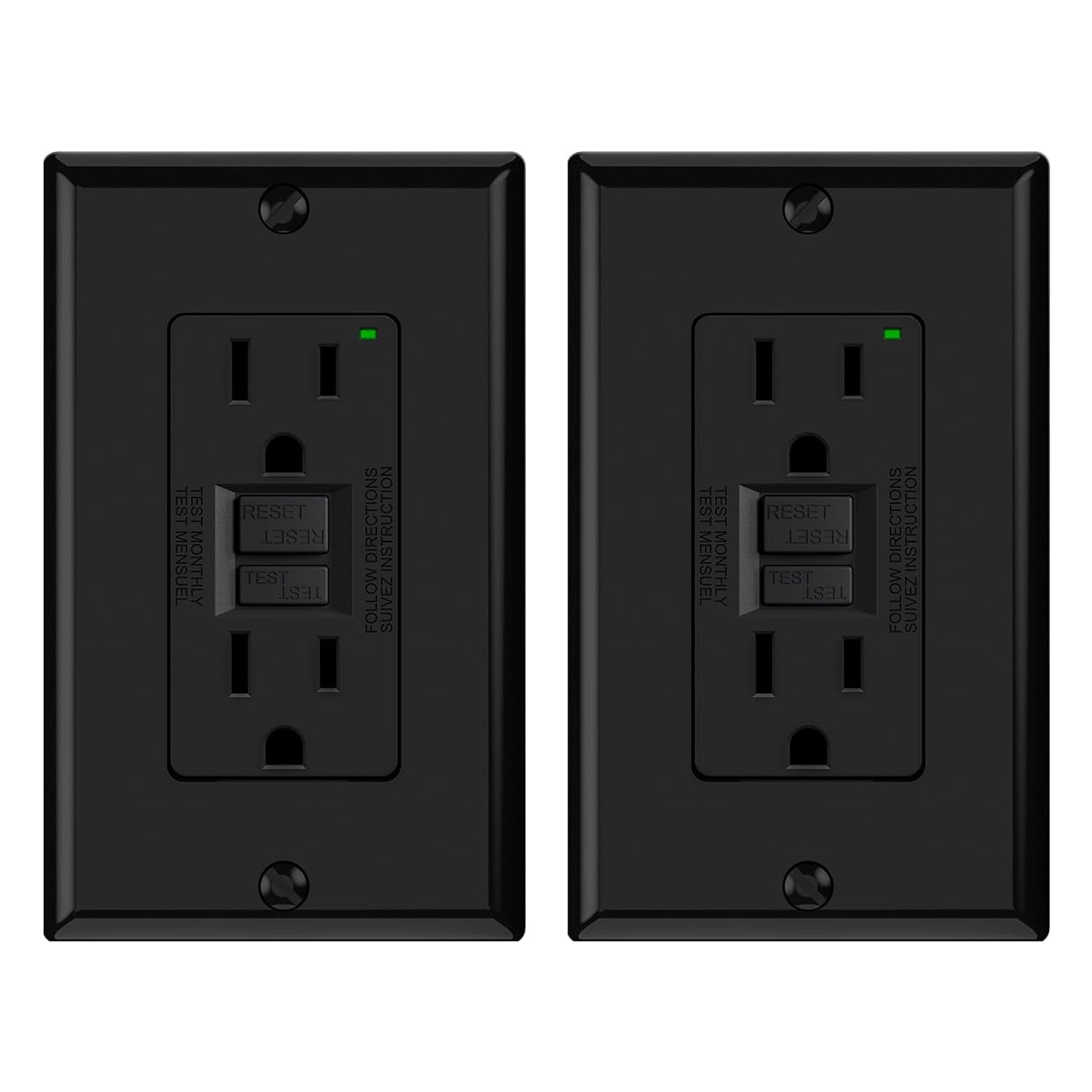GFCI Outlet 15 Amp - Self-Test Electrical Receptacle with LED Indicator, 10 Pack