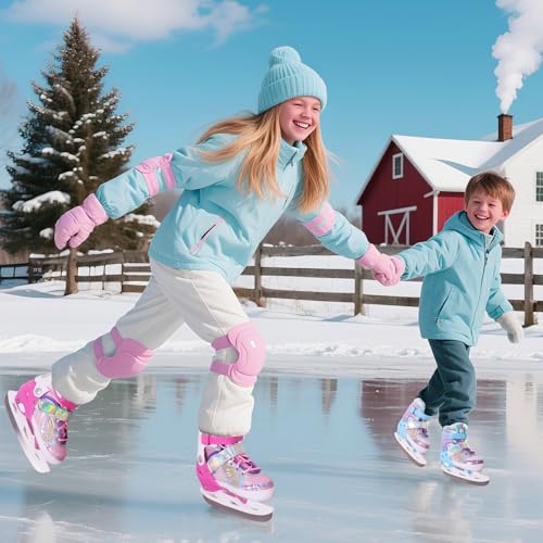 Kids Adjustable Butterfly Ice Skates for Girls - Size 4, Fleece Lining, Outdoor & Rink