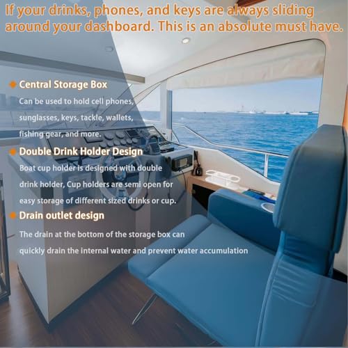 Marine Cup Holder with Storage - Reinforced Stainless Steel Core, 2-Drink Boat Console Organizer