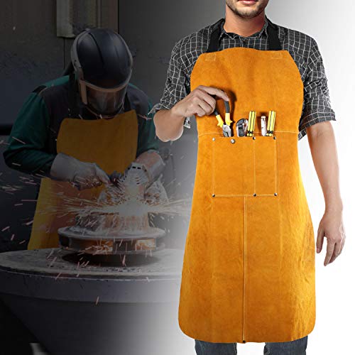 Leather Welding Apron, Flame & Spark Resistant Bib, Safety Smock, Protective Clothing Gear for Blacksmiths, Welders & Woodworkers, 23x35 inches
