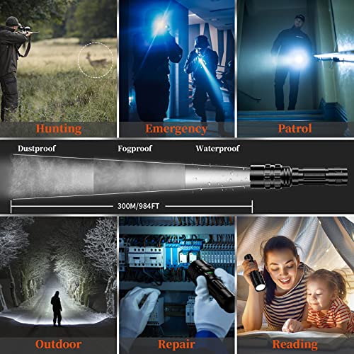 Tactical Flashlight,1600LM Light for 984FT Beam Distance, IP65 Waterproof Level 5 Lighting Modes Picatinny Flashlight with Remote Pressure Switch, Red,White,Bule,Green Light for Hunting