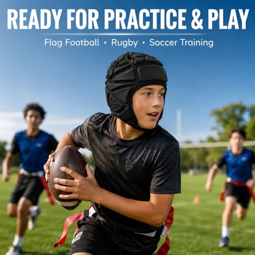 Youth Football Helmet Padding - Adjustable Soft Shell Rugby Helmets, Black Small