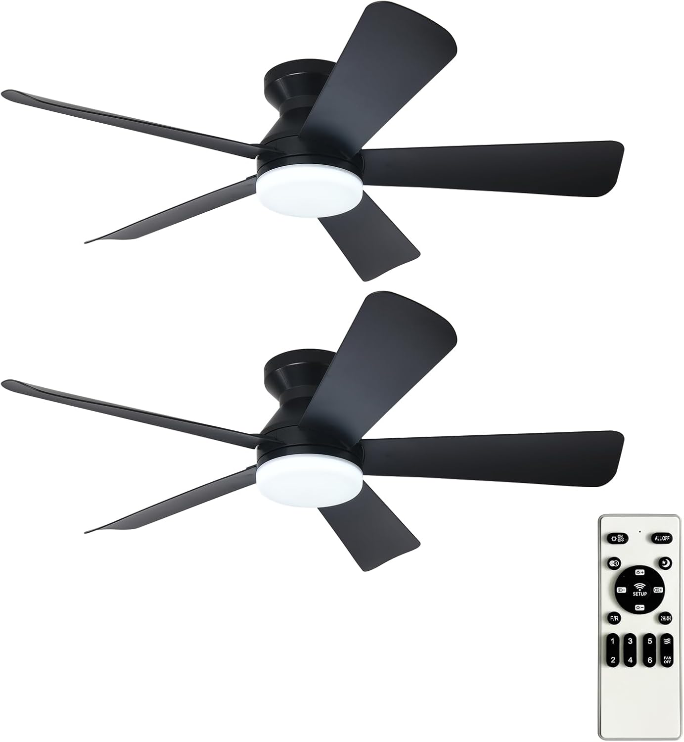 42-Inch Modern Black Ceiling Fan with Light & Remote - Dimmable Low Profile, 5 Reversible Walnut Blades, 6 Speeds for Indoor/Outdoor Use