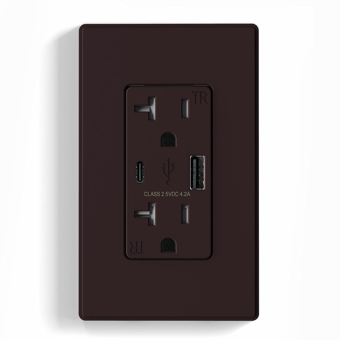 USB Charger Wall Outlet with USB A & C Ports - 15A Tamper Resistant, UL Listed, 6 Pack - Matte Light Almond