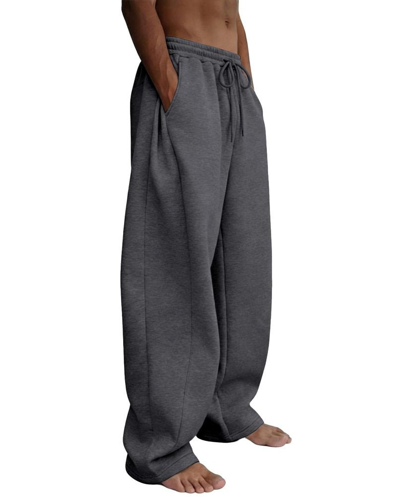 Tooprvix Men's Baggy Sweatpants Heavyweight Fleece Wide Leg Drawstring Sweat Pants,Casual Loose Lounge Joggers with Pockets Slacks for Athletic Hiking,Dark Grey