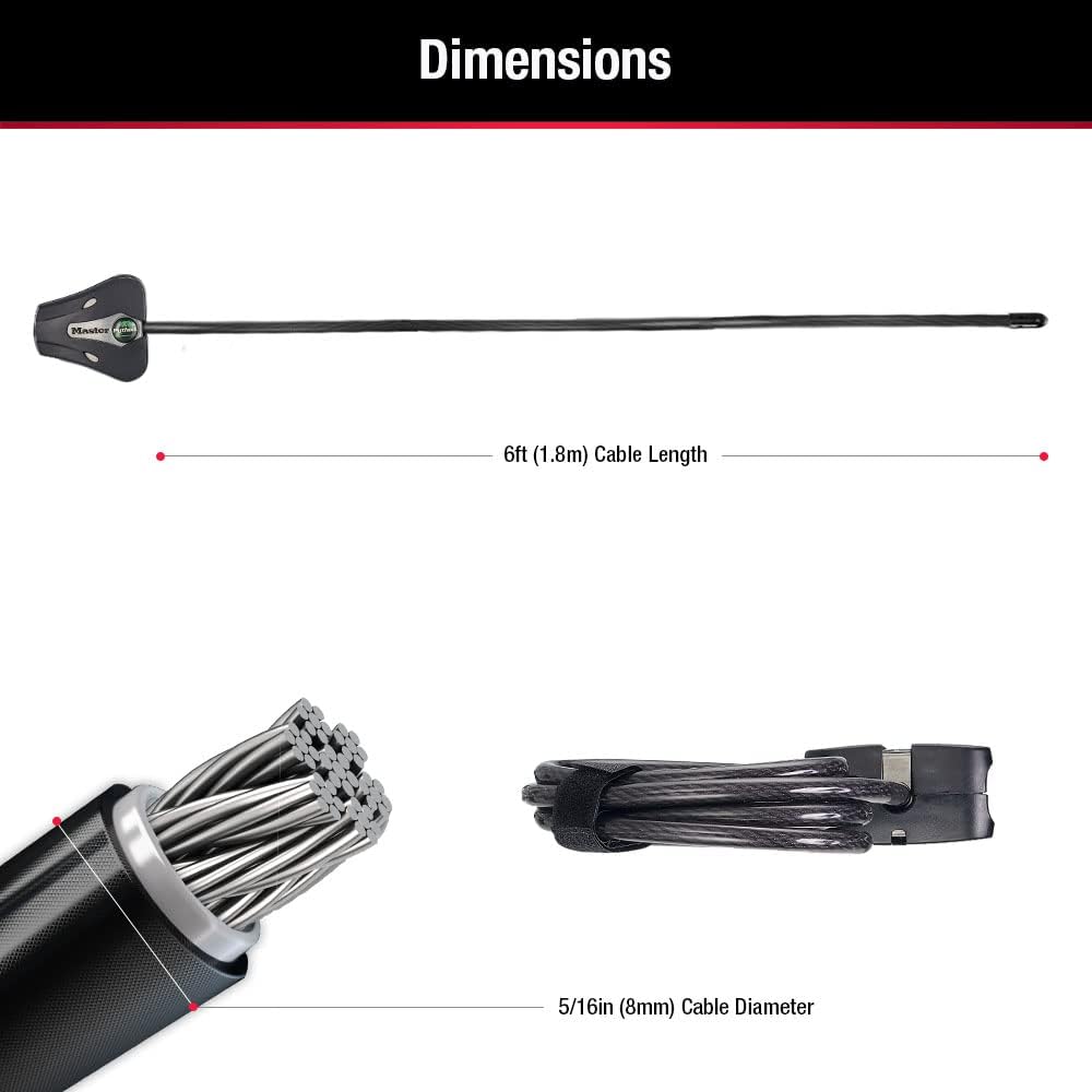 Master Lock Black Python Bike Lock with Key, Adjustable Metal Cable Lock has a Weather Resistant Vinyl Coating for Outdoor Equipment, Bicycles, Trail Cameras, 6 Feet Long, 8418D