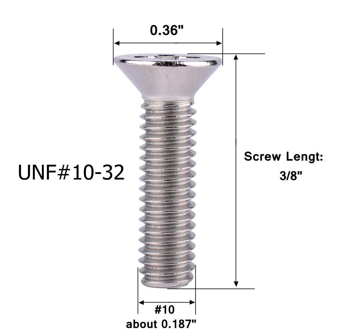 VAMUOEFL #10-32 x 3/8" Phillips Flat Head Machine Screws, Stainless Steel 304 (18-8), UNF Thread, Countersunk Head Machine Screws, 40Pcs