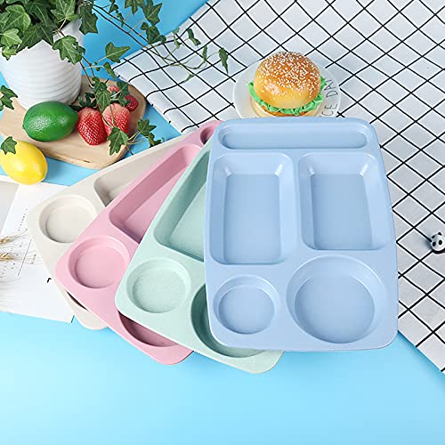 WUWEOT 8 Pack Divided Food Plates – 13.5" Wheat Straw Tray with 5 Compartments, Unbreakable & Dishwasher Safe
