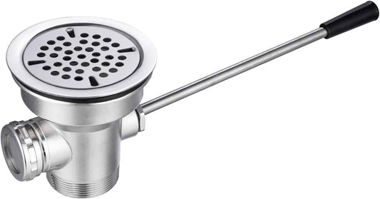 3.5-Inch Commercial Sink Drain with Twist Lever Handle & Overflow Inlet – Leakproof Waste Valve for 2/3 Compartment Restaurant Sinks