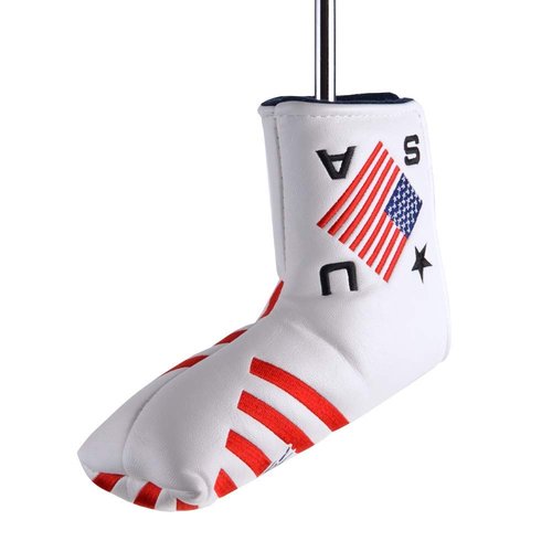 PLUSKER Patriotic USA Flag and Eagle Golf Blade Putter Head Cover - Magnetic Closure Premium Synthetic Leather Protector for Golf Course Travel and Home Storage