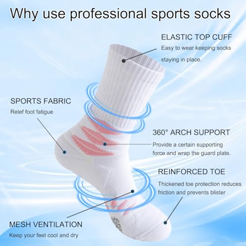 Athletic Crew Socks - 4 Pairs Breathable Cushioned Sports (6-12)