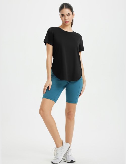baleaf Women's Short Sleeve Workout Tops Athletic Running Shirts Quick Dry T-Shirts Loose Fit Gym Yoga Tee UPF 50+ Black L