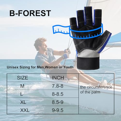 3/4 Finger Sailing Gloves for Kayaking and Fishing - Black, XX-Large