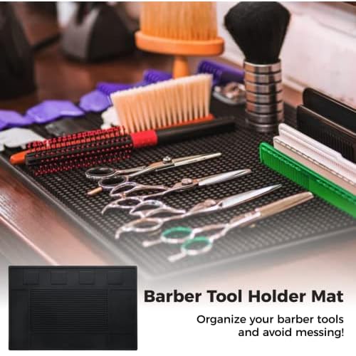 yeesport Barber Tool Organizer Mat, Flexible Silicone Barber Tool Pad, Magnetic Salon Barbershop Work Station Pad, Non-Slip Barbershop Counter Mat for Clippers Tools (Black)