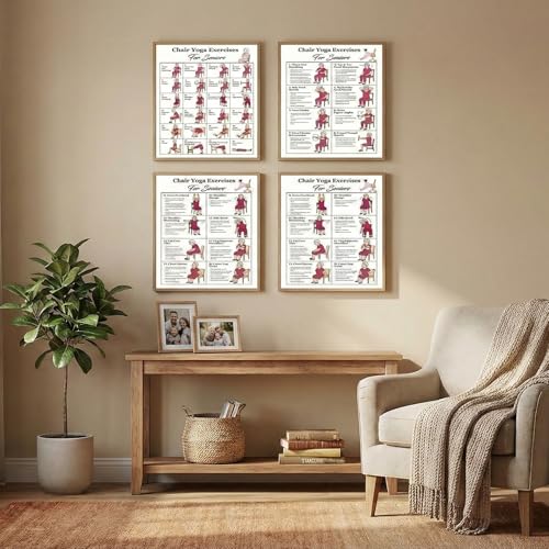 4-Piece Chair Yoga Exercise Poster Set - Gentle Seated Workout Charts