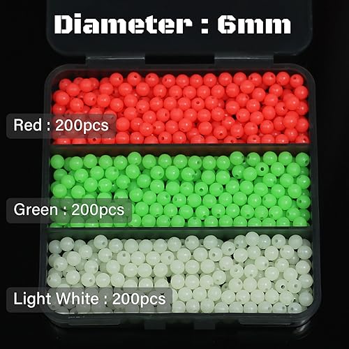 6mm Glow in The Dark Fishing Beads - 600pcs Plastic Lures