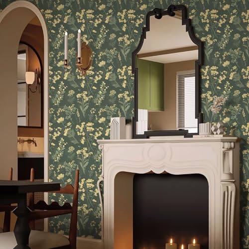 Sage Green Peel and Stick Wallpaper A Set of 17.3"x120" Floral Contact Paper for Cabinets Green Leaf Removable Wallpaper Waterproof Self-adhesive Decorative Wall Paper for Shelf Drawer Bathroom Walls