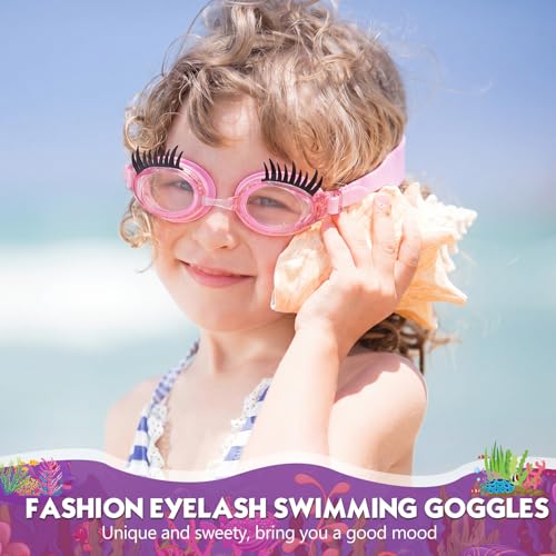 Konohan Kids Girls Swim Goggles with Eyelash Design - Fun Water Sports Goggle