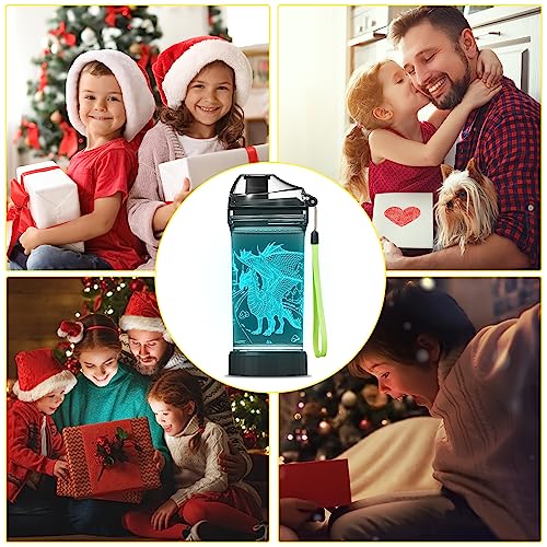 Ammonite Dragon Kids Water Bottle with 3D Glowing LED Light - 14 OZ BPA-Free Tritan, Travel Cup, Gift for Boys & Kids - Variation 2