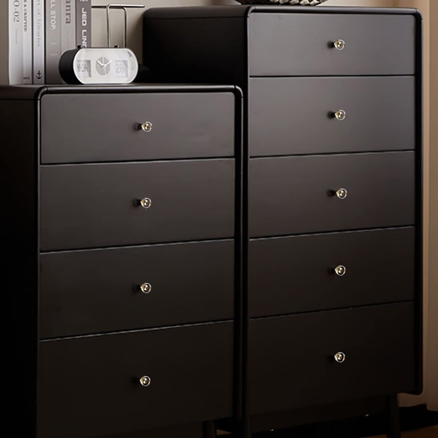 Guank 6-Pack 1-1/4-Inch White Cabinet Glass Crystal Brass knobs Brass Drawer Round Knobs Dresser Pulls, Gold Hardware Kitchen Closet knobs for Bifold Doors