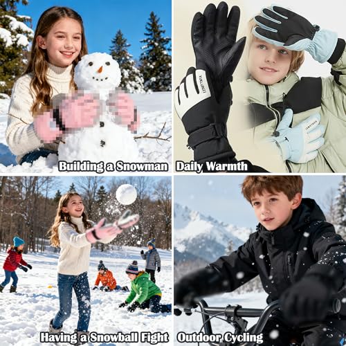 Kids Waterproof Winter Ski Gloves - Black, 9.8x4.3in