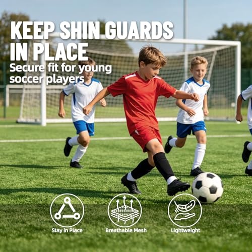 Shin Guard Sleeves 2 Pairs, Soccer for Kids & Youth Ages 3-15