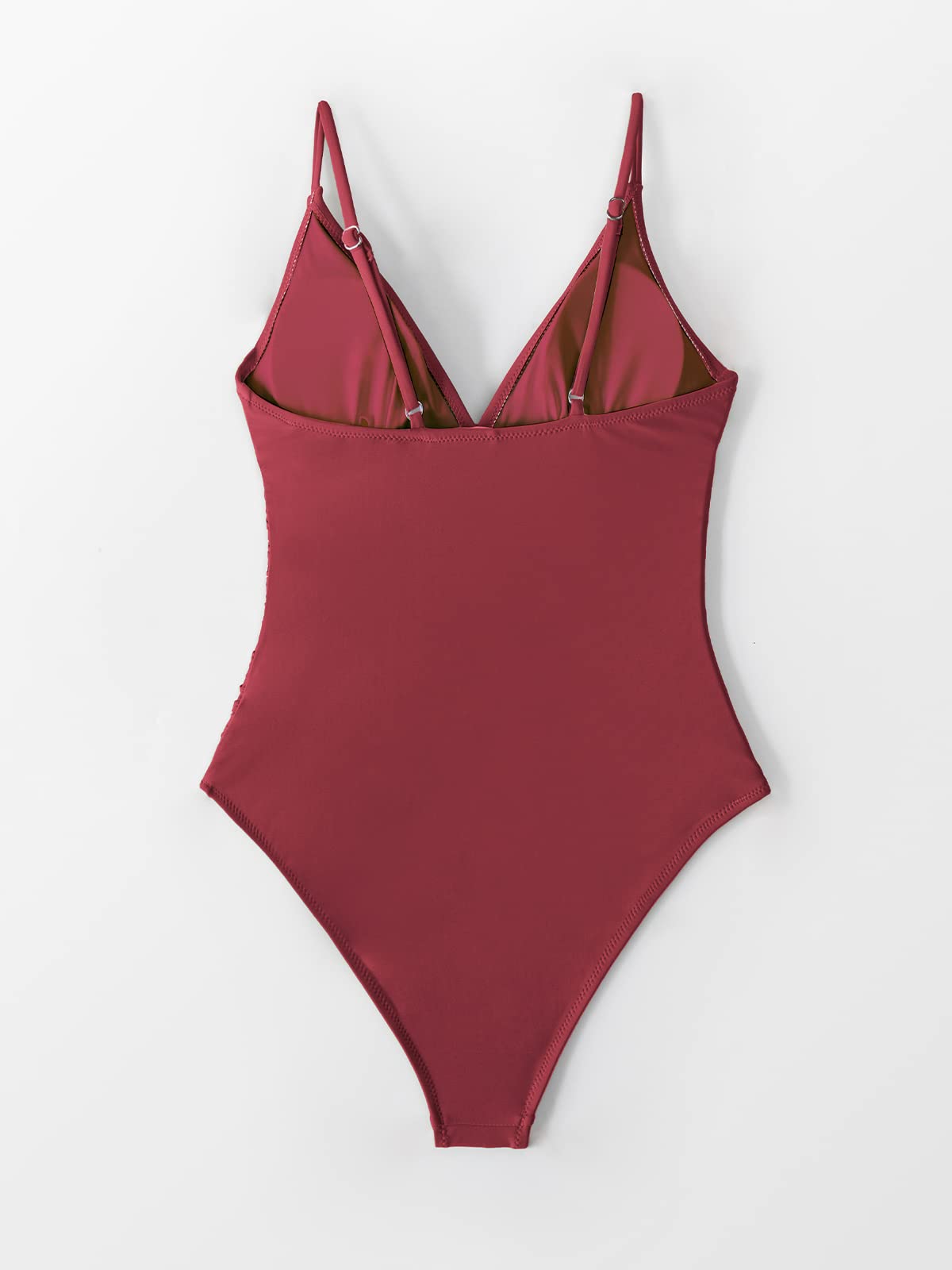 CUPSHE Women's One Piece Swimsuit Shirring Design V Neck Low Back Bathing Suit, Burgundy, XXL