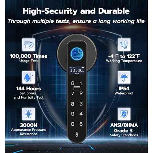 Anweller H1 Fingerprint Door Handle Lock, Smart Keyless Entry Door Knob Lock, Door Lever Locks for Bedroom, Bluetooth App Control Doorknob, Display Screen, RFID Card, Code Keypad - Black