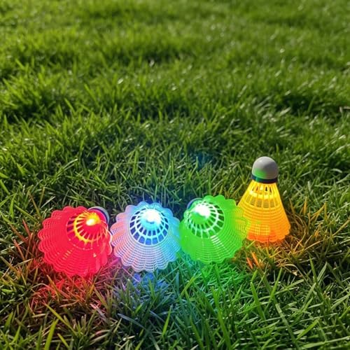 Glow in the Dark LED Badminton Shuttlecocks - 4 Pack Nylon Birdies