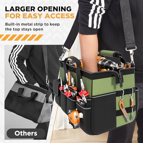 Goovilla Tool Bag 15.5 Inch with 1 Pouch | 17-Pocket Portable Tool Box Organizer Storage with Adjustable Strap, Soft Handle and Durable Zipper | Heavy Duty Tool Bags for Men, Father¡¯s Day (Green)