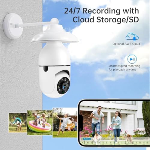 Light Bulb Security Camera Outdoor, 5G& 2.4GHz WiFi Security Cameras Wireless for Home Security, Motion Detection, Color Night Vision, Siren Alarm, Bulb Camera Compatible with Alexa(2 Pack)