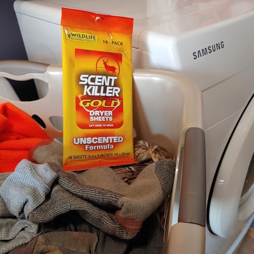 Wildlife Research Scent Killer Gold Dryer Sheets Unscented 18 Sheets | Odor Control & Static Reduction