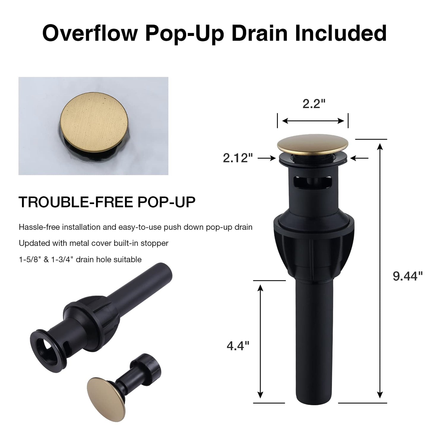 TRUSTMI 8 Inch Widespread Bathroom Faucet Brushed Gold - 2 Handle 3 Hole Lavatory Vanity Sink Faucet with Overflow Pop-Up Drain, Spot Resist, 3.14" Height, 2.7" Wide Waterfall Spout