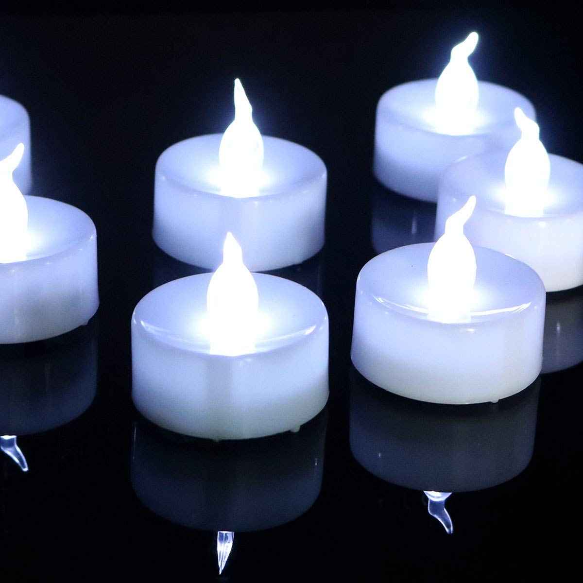 Anziner Led tealights,50 Pack Flameless Candles Lights Realistic Flickering Battery Operated Led Tea Lights Candles for Christmas,Wedding, Birthday, Halloween Gifts Home Decoration in Cool White