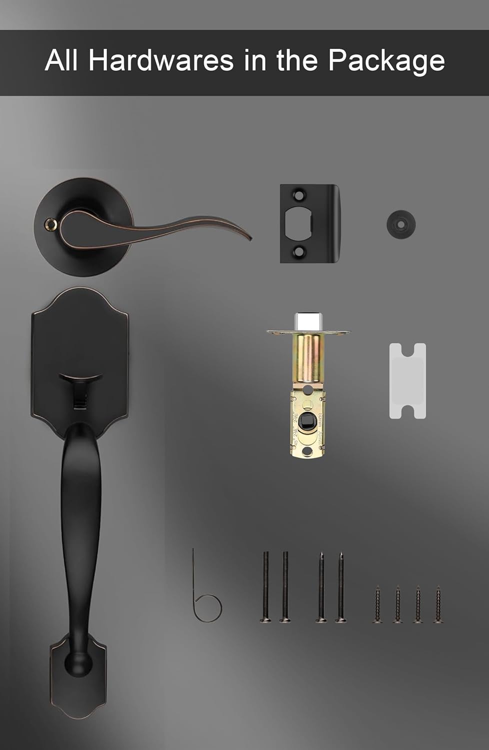 Gold Front Door Handle & Deadbolt Set - Reversible Lever Lock Hardware