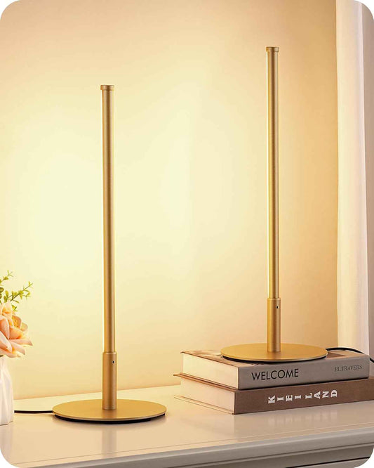 LED Bedside Lamp Set of 2 - Stepless Dimmable Modern Table Lamps with Metal Finish & 3 Color Temperatures - Gold Nightstand Lighting for Bedroom & Living Room