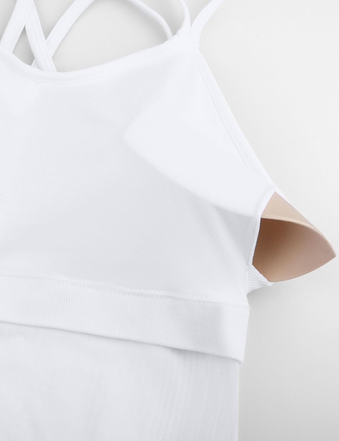 Skiennix Seamless Ribbed Workout Tank - Built-In Bra, V-Neck Crisscross Back Yoga Top for Women