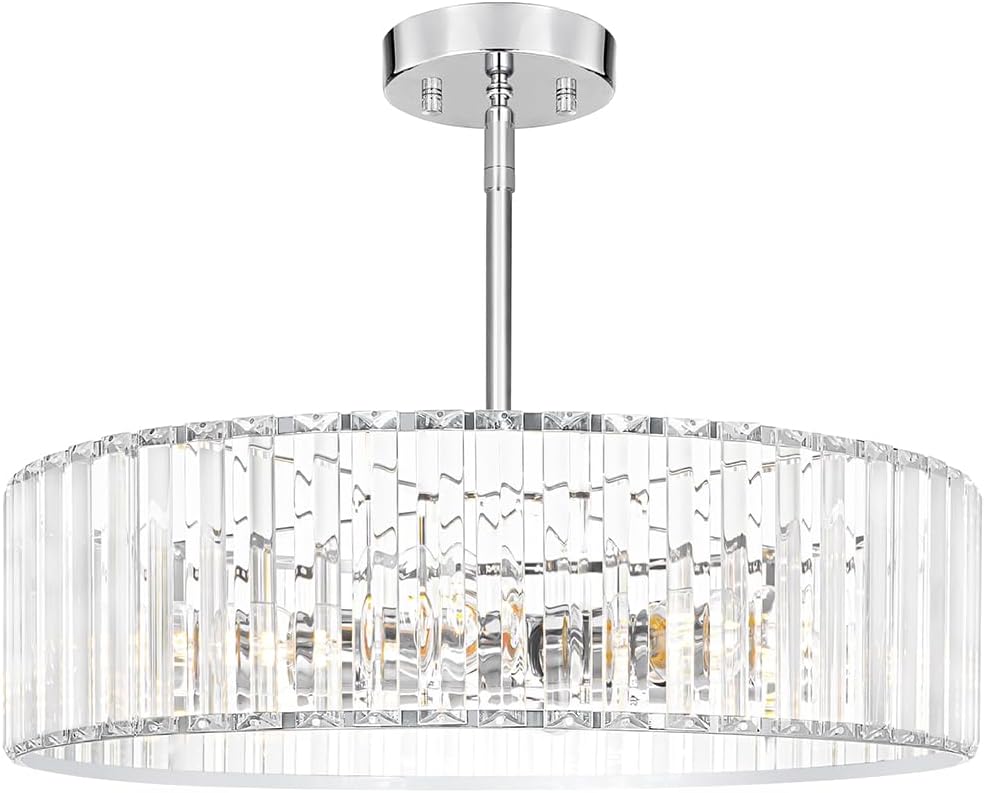 Modern Gold Crystal Ceiling Light Fixture - 11-Inch Semi Flush Mount Chandelier for Kitchen & Entryway