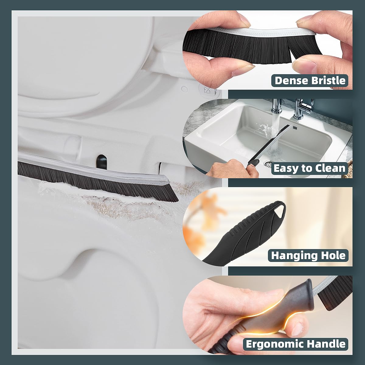 Toilet Brush, 4 Pcs Bathroom Cleaning Brush, Gap Scrub Brush with Hanging Hole, Multifunctional Hard Bristle Crevice Cleaning Brush, Cleaner Tools for Sinks, Tub, Shower, Tile, Toilet Seat (4, Black)