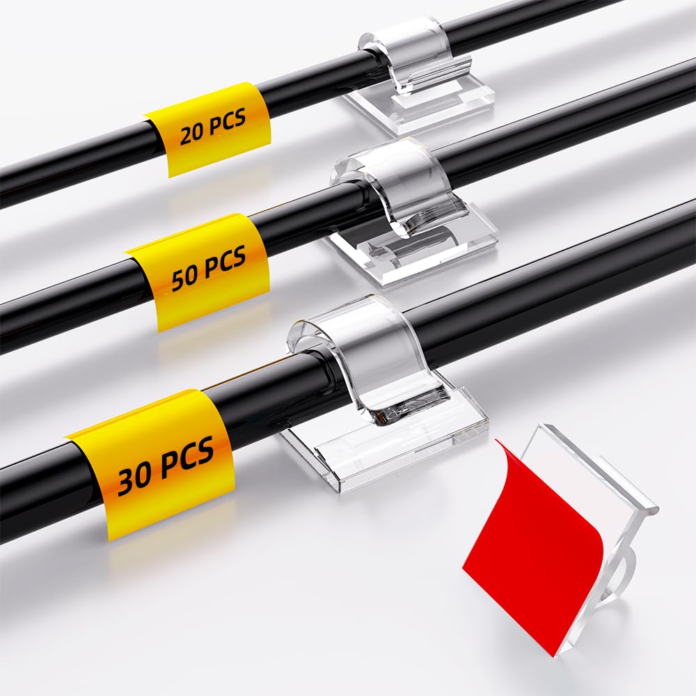 ITUGOU 100 PCS Cable Clips Cord Organizer (Small, Medium,Large),Wire Holder for Cable Management, Outdoor Light Clips Light Hooks for LED String,Car Dash Cam, Extension Cord (Clear)