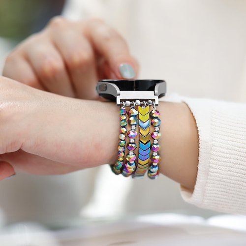 Lerobo Elegant Beaded Bracelet Compatible with Galaxy Watch 6 Classic Bands 6/7/5/4 40mm 44mm/Watch 4 Classic 42mm 46mm Watch 5 Pro 45mm 20mm Watch Band Women Girl, Crystal Watch Strap, Colorful