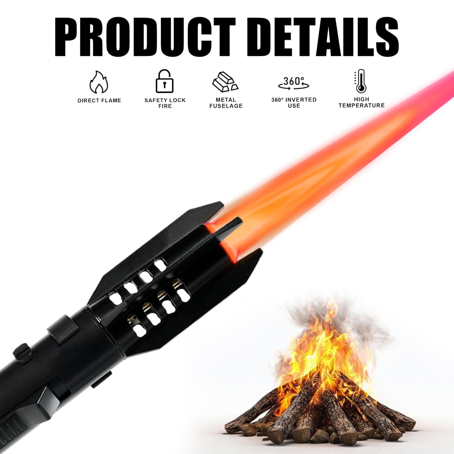 Butane Torch Lighter Cooking Torch Refillable Windproof Firelighter Bright Fire Lighter Christmas Stocking Stuffer Gifts for Men Dad, Blue Red Flame Adjustable Jet Flame for BBQ (Gas Not Included)