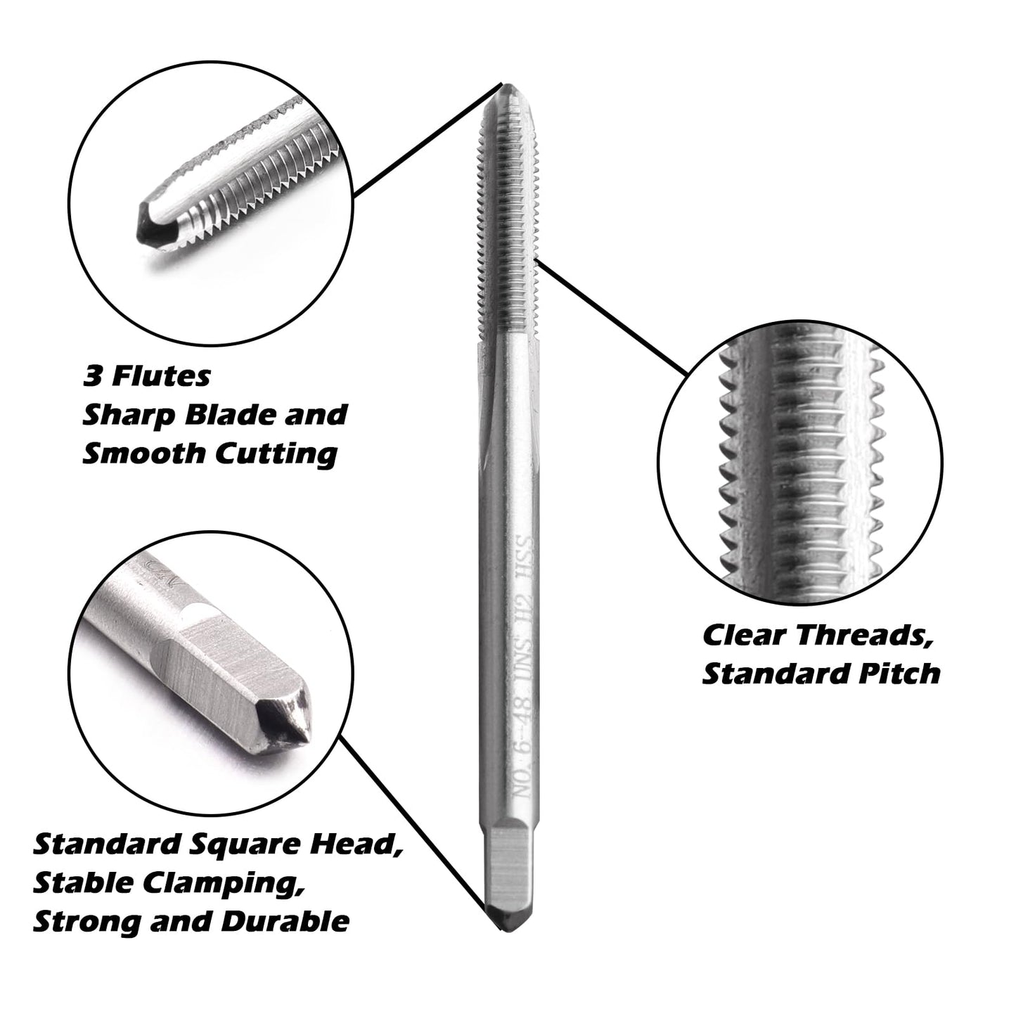 LWCUSNJ 2pcs UNS Thread Tap Right Hand, HSS UNS Straight Fluted Machine Tap (6-48 UNS)