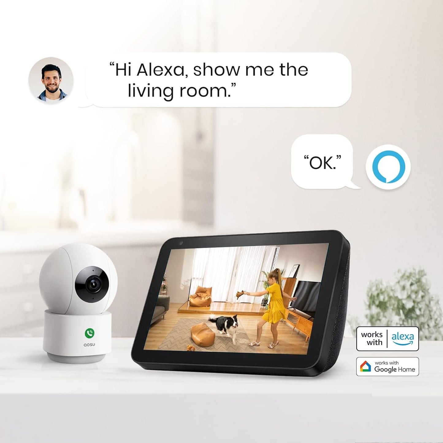 4MP AOSU Indoor Security Camera - 2.5K Baby & Pet Monitor with 360° View, WiFi, Night Vision & Alexa Compatibility